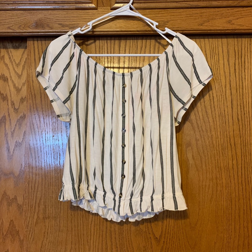 White Blouse with Vertical Black Stripes